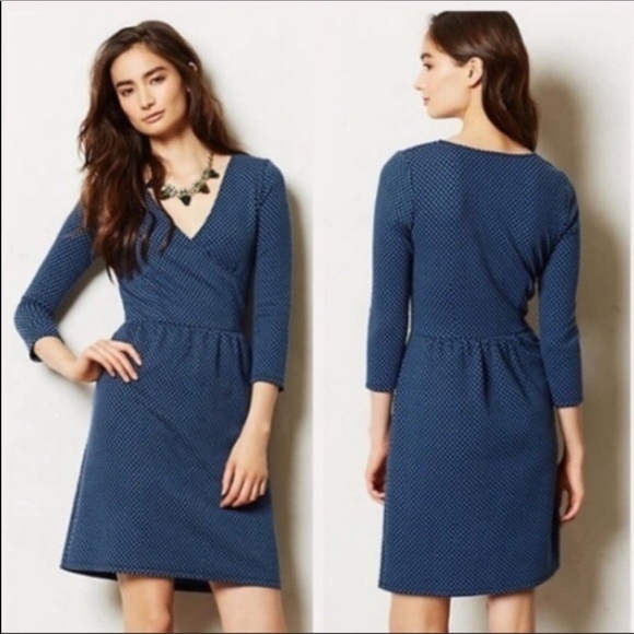 HD In Paris Anthropologie M Blue and Black Polka Dot Dress with Pockets EUC - Picture 2 of 11